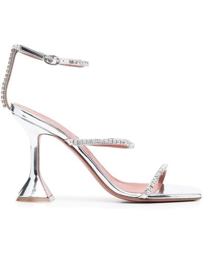 AMINA MUADDI Gilda Crystal-embellished Metallic-leather Heeled Sandals - White