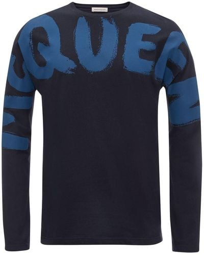 Alexander McQueen Graffiti Logo-print Long Sleeve T-shirt Navy/blue