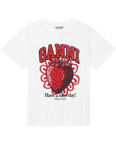 Ganni Printed Cotton T-shirt - White