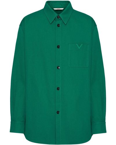 Valentino Camicia In Cotone Con Dettaglio V - Verde