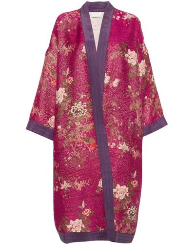 Pierre Louis Mascia Printed Silk Kimono Jacket - Red