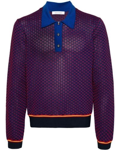 Wales Bonner Geometric-Pattern Polo Shirt - Blue