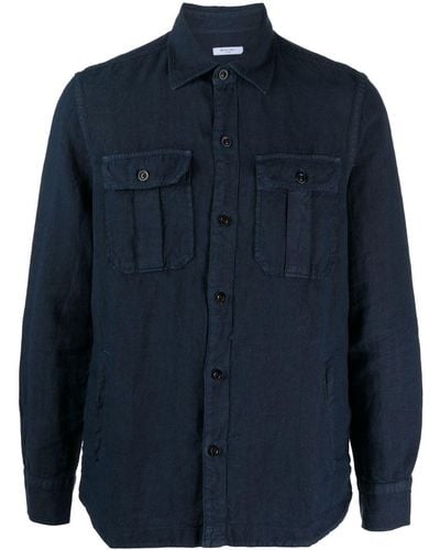 Boglioli Chest-pockets Linen Shirt - Blue