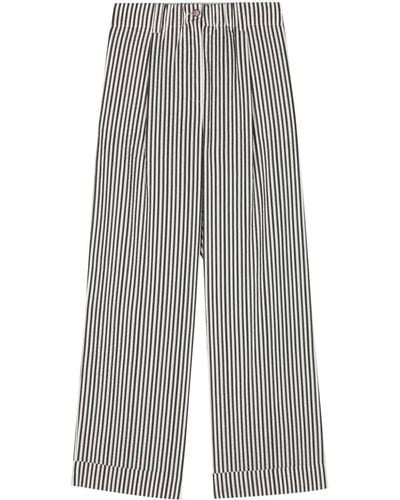 Alysi Striped Seersucker Straight Trousers - Grey