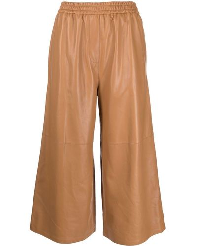 Loewe Cropped Wide-leg Leather Trousers - Brown