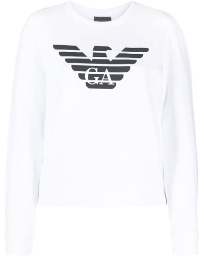 Emporio Armani Logo Cotton Crewneck Sweatshirt - White