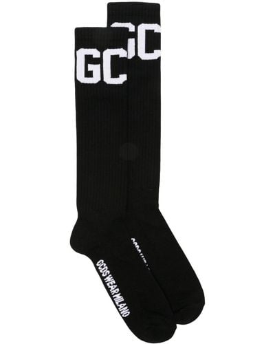 Gcds Logo-intarsia Knee-length Socks - Black