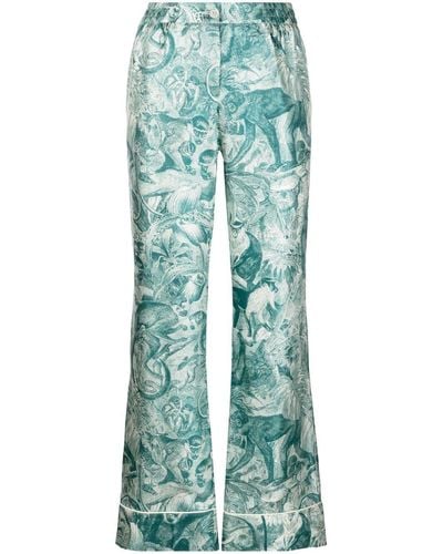 F.R.S For Restless Sleepers Graphic-print Silk Palazzo Trousers - Blue