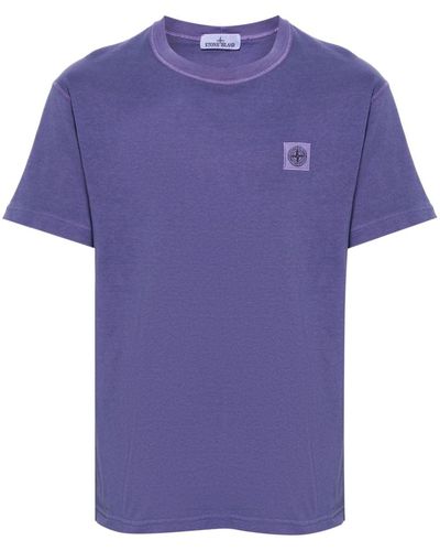 Stone Island Compass-Appliqué Cotton T-Shirt - Purple