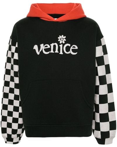 ERL Venice-print Colour-block Hoodie - Black