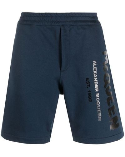 Alexander McQueen Shorts With Logo - Blue