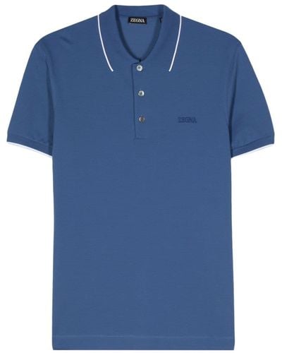 Zegna Embroidered Logo Polo Shirt - Blue