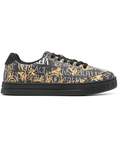 Versace Barocco-print Leather Trainers - Black