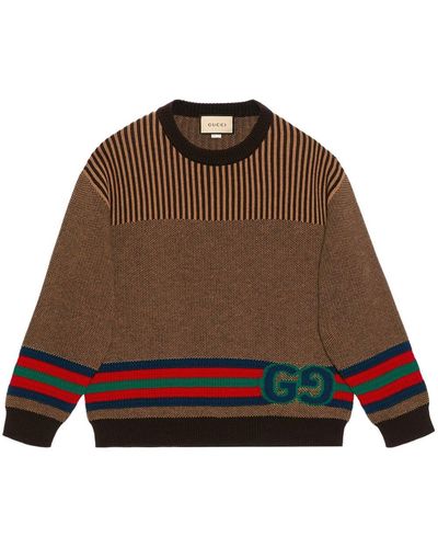 Gucci Double G Striped Wool Sweater - Men's - Cotton/wool - Brown