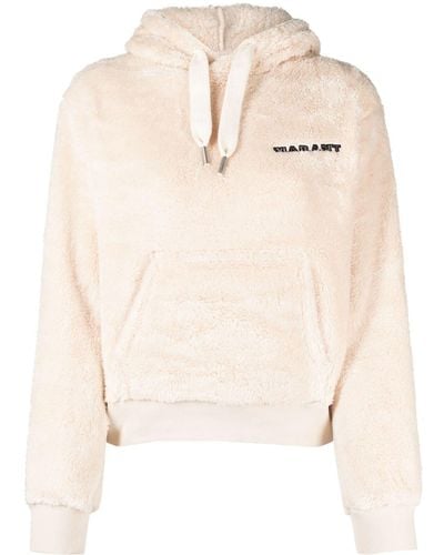 Isabel Marant Marant Étoile - Neutral Maeva Logo-embroidered Fleece Hoodie - Women's - Cotton/polyester - Natural
