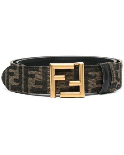 Fendi Neutral Ff Reversible Leather Belt - Black
