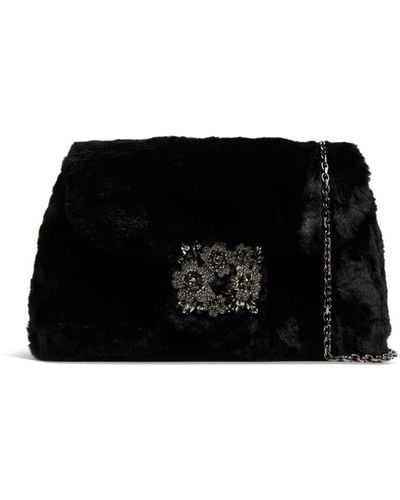 Roger Vivier Rv Bouquet Strass Faux Fur Handbag - Black