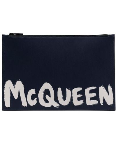 Alexander McQueen Logo Graffiti Leather Pouch - Blue
