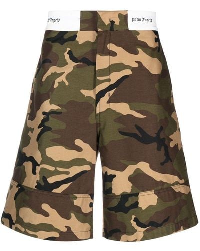 Palm Angels Camouflage Print Cotton Shorts - Green