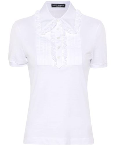 Dolce & Gabbana Cotton Jersey Polo Shirt With Ruffles - White