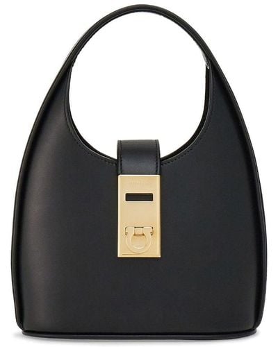 Ferragamo Mini Gancini-buckle Leather Hobo Bag - Black