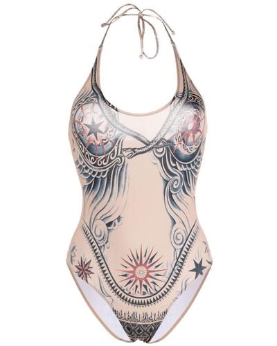 Jean Paul Gaultier Tattoo Print Swimsuit - Pink