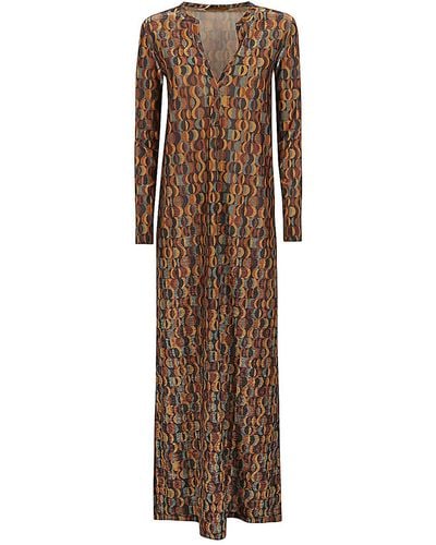 Siyu V-Necked Long Dress - Brown