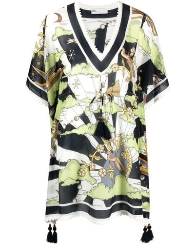 Tory Burch Cotton And Silk Blend Printed Tunic - Green