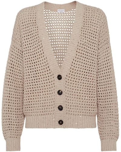 Brunello Cucinelli "dazzling Net" Cotton Cardigan - Natural