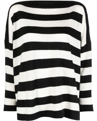 Daniela Gregis Boat-neck Striped Wool Sweater - Black