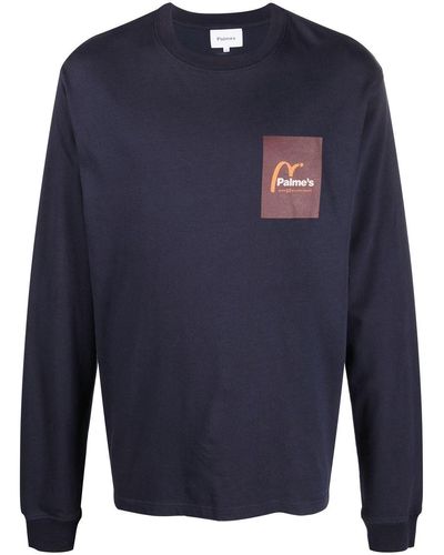 Palmes Logo Long-sleeve Organic Cotton T-shirt - Blue