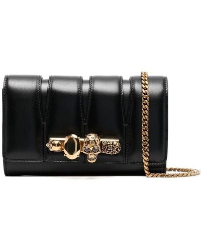 Alexander McQueen Skull Quilted Clutch Bag With Four Ring Handle And Chain-link Strap - Black