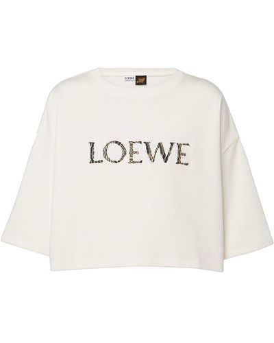 Loewe-Paulas Ibiza Logo Cropped Cotton T-shirt - White