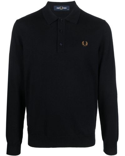 Fred Perry Logo Wool Blend Polo Shirt - Blue