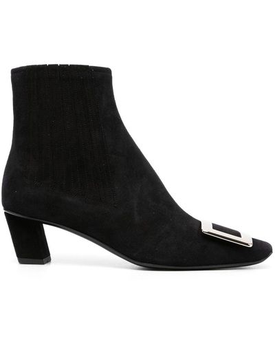 Roger Vivier Belle Vivier Leather Heel Ankle Boots - Black