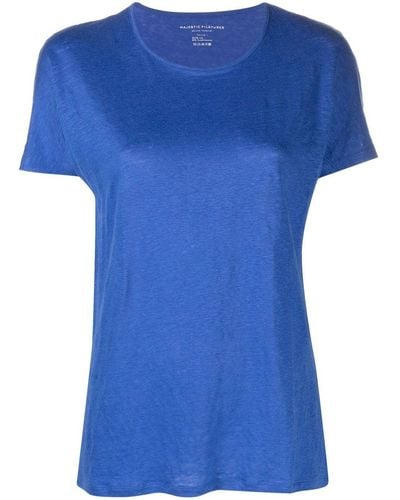 Majestic T-shirt In Misto Lino - Blu