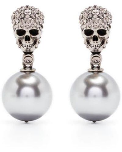 Alexander McQueen Pearl Skull Earrings - White