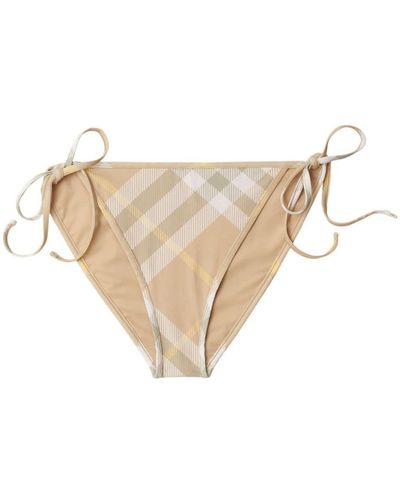 Burberry Checked Side-tie Bikini Bottoms - Natural