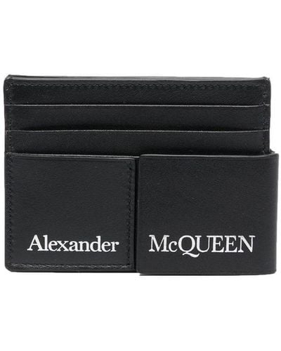 Alexander McQueen Portacarte Doppio In Pelle Nera Con Logo - Nero