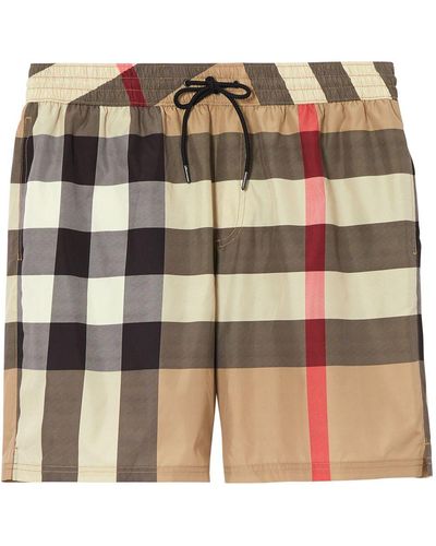 Burberry Check Drawcord Swim Shorts - Natural