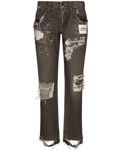 Dolce & Gabbana Ripped Denim Jeans - Gray