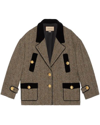 Gucci Wool Herringbone Coat - Gray
