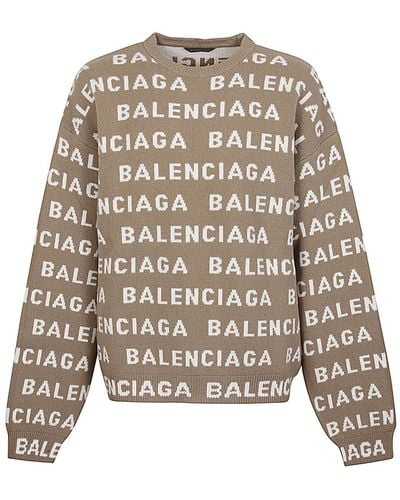 Balenciaga Allover Logo Crewneck Sweater - Brown