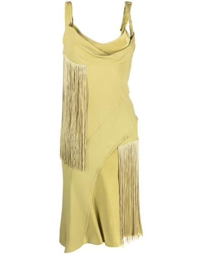 Victoria Beckham Fringe-detail Sleeveless Dress - Yellow