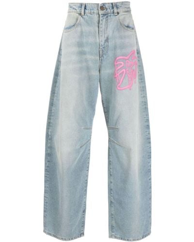 Palm Angels Jeans a gamba ampia con stampa - Blu