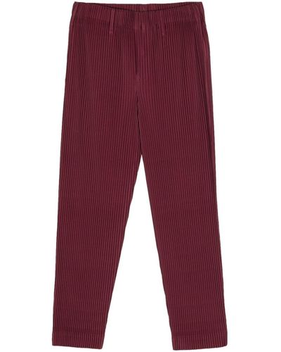 Issey Miyake Pleated Straight Leg Trousers - Red