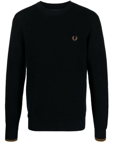 Fred Perry Logo-embroidered Waffle-knit Jumper - Black