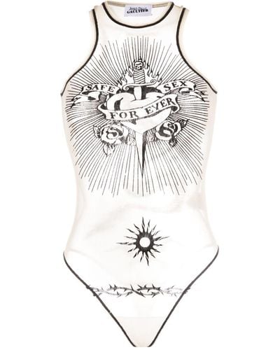Jean Paul Gaultier Flocked Tulle Bodysuit - White