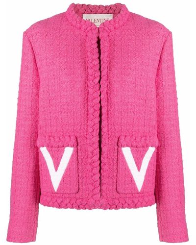 Valentino Wool And Silk Blend Tweed Coat - Pink