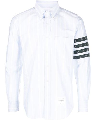 Thom Browne 4-bar Striped Silk Shirt - White